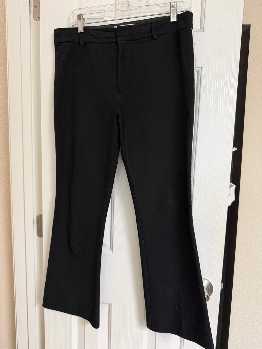 10 Crosby Derek Lam Boot cut Flare Black Pants with white piping . NEW Cond.